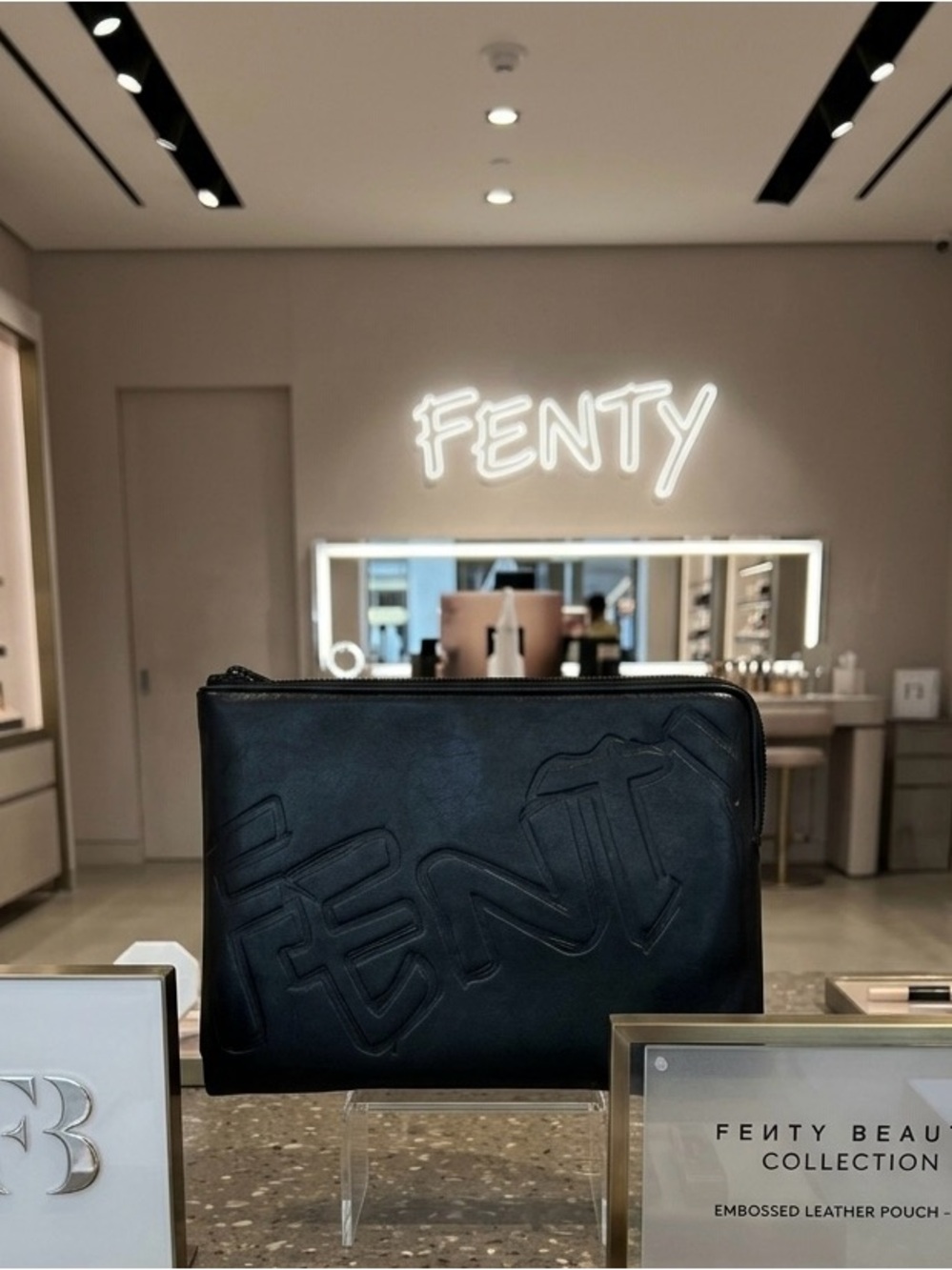 Fenty Beauty Black Embossed Cosmetic Pouch